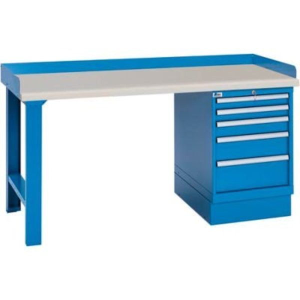 Lista International Industrial Workbench w/Leg, 5 Drawer Cabinet, Butcher Block Top - Blue XSWB22-72BT/BB